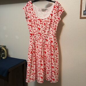 EShakti Dress Sz 10, white pink & red bird & nautical print dress, pockets NWOT